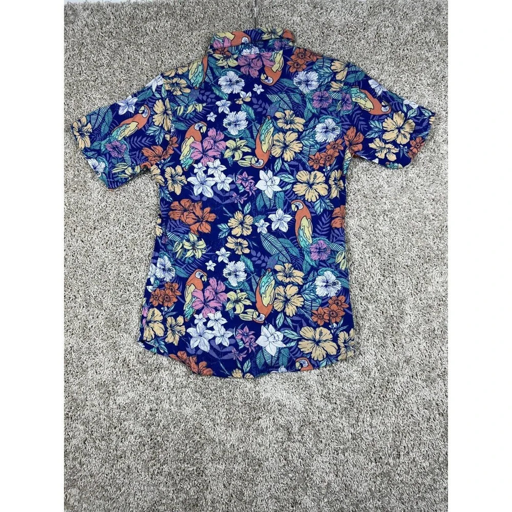Tommy Bahama Kids Hawaiian Shirt Parrot Floral Blue Youth 14 16